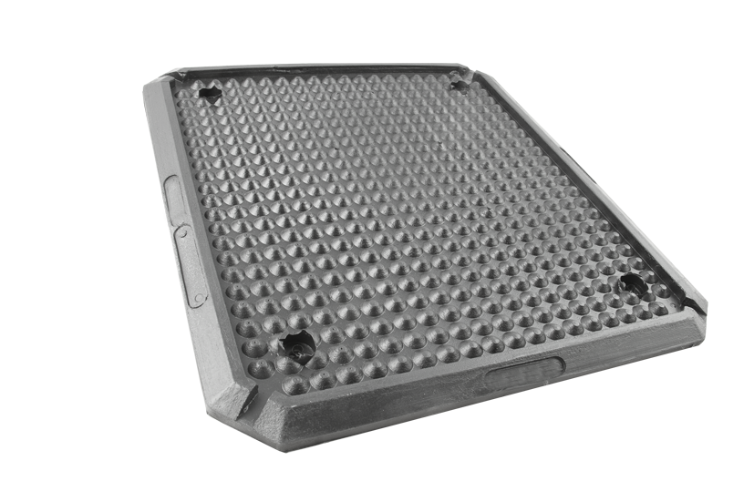 Front view of a black, rectangular rubber plate (item number GK40/12) for vehicle lifts, with four holes for bolting to the lifting plate.