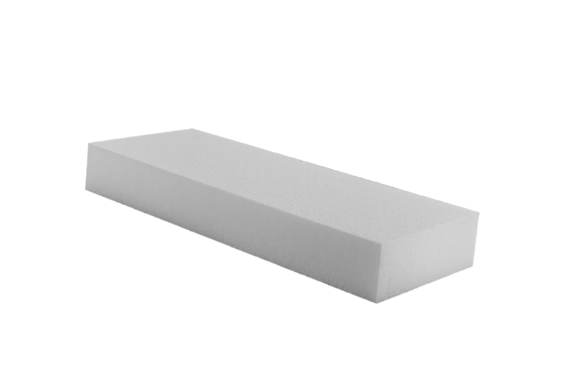 Angled view of a white, rectangular polymer block (item no. PE-900WEISS/KLEIN) for lifting vehicles.