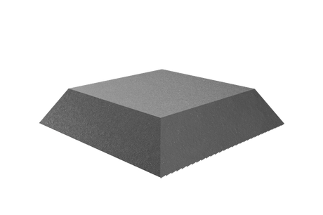 Front view of item 13510030, a square black rubber block for lifting vehicles on scissor lifts.