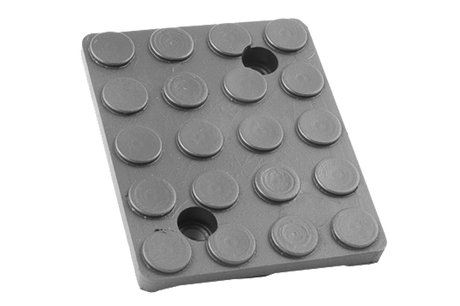 Front view of a black, rectangular rubber pad (item number 149950) for vehicle lifts, with two holes for bolting to the lifting plate.
