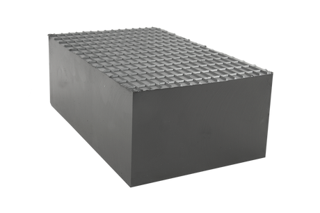 Front view of a black, rectangular rubber block (item number 165032) for vehicle lifts.