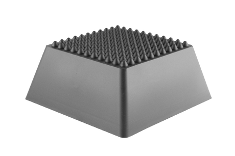 Front view of a black, square rubber pyramid block (item number 165042) for scissor lifts.