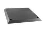 Front view of item ZAV-41-113, a round black rubber pad for vehicle lifts with rubber lip for slip-on mounting.