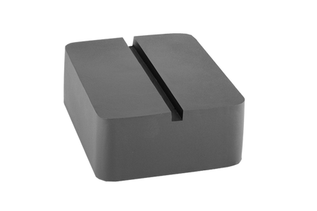 Front view of a black, rectangular rubber block (item number 316930-NU) for vehicle lifts, with groove on the surface.