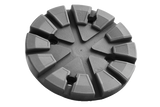 Front view of a black, round rubber pad (item no. 664000) for vehicle lifts, with four holes for bolting to the lift arm.