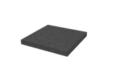 Angled view of a black, square leveling pad (item no. AP-HIA.500.500.H50-OG) for wheel alignment lifts, made of compressed rubber material with a porous surface, without grip hole.