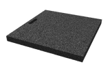 Angled view of the black, rectangular leveling pad AP-OAF.645.620.H50 for wheel alignment lifts, made of compressed rubber material with a porous surface and a grip hole.