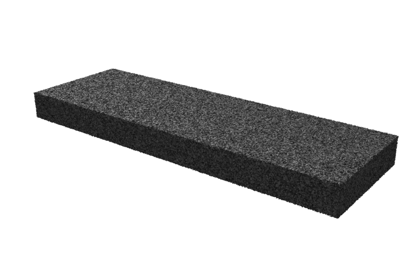 Angled view of the black, rectangular leveling pad AP-PAE.600.200.H50-OG for vehicle lifts.