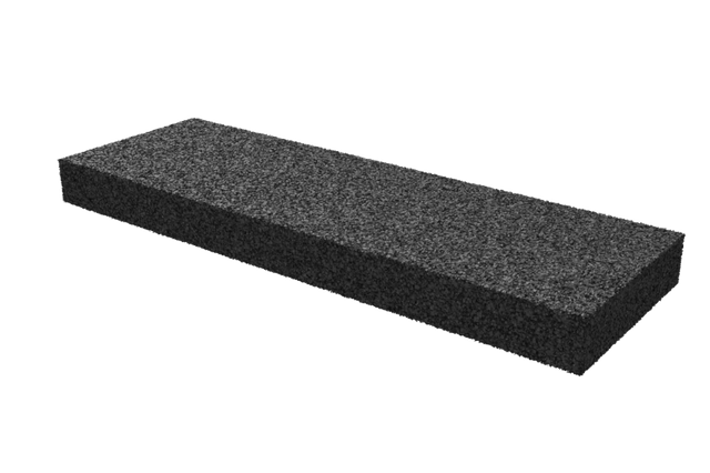 Angled view of the black, rectangular leveling pad AP-PAE.600.200.H50-OG for vehicle lifts.