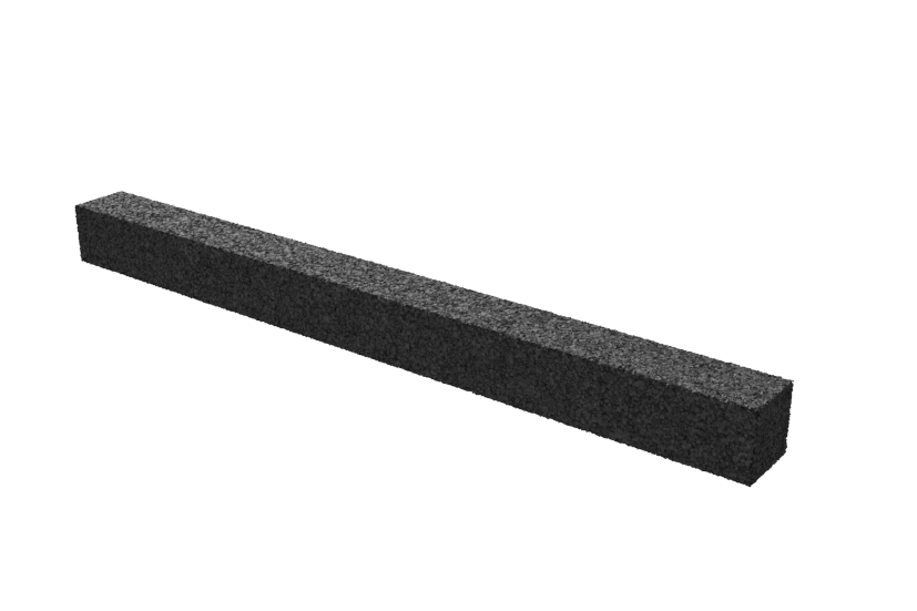 Angled view of the black, rectangular leveling pad AP-TAM.600.050.H50-OG for wheel alignment lifts, made of compressed rubber material with a porous surface, without grip hole.