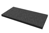 Angled view of a black, rectangular leveling pad (item no. AP-ZEZ.1000.500.H50-OG) for wheel alignment lifts, made of compressed rubber material with a porous surface, without grip hole.