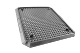 Front view of a black, rectangular rubber plate (item number GK40/12) for vehicle lifts, with four holes for bolting to the lifting plate.