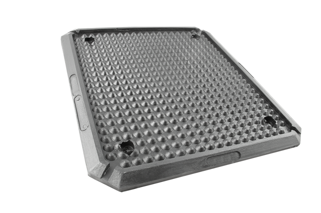 Front view of a black, rectangular rubber plate (item number GK40/12) for vehicle lifts, with four holes for bolting to the lifting plate.