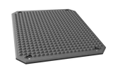 Front view of the new rectangular MAHA rubber plate GK40/35-VG in black with four holes for secure bolting to the lift.