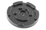 Front view of item GTCN008, a round black rubber pad with a central hole for bolting onto the lifting plate.