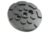 Front view of a black, round rubber pad (item no. HPOW001) for vehicle lifts, with three holes for bolting to the lift arm.