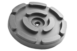 Front view of a black, round rubber pad (item no. OMCN-140) for vehicle lifts, with a central hole for bolting to the lift arm.