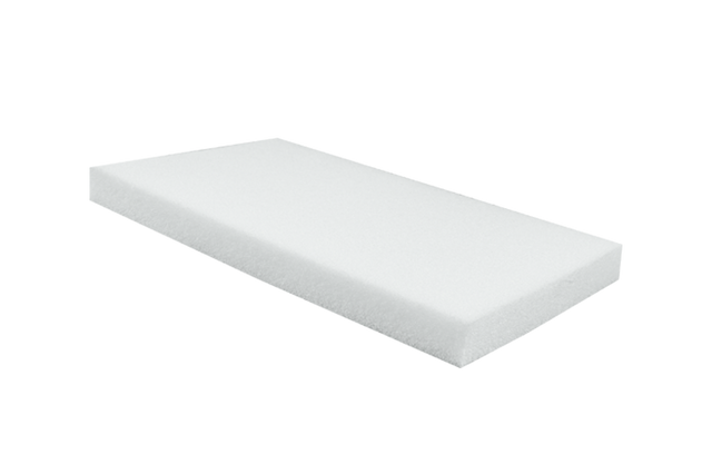 Angled view of a white, rectangular polymer block (item no. PE-900-KGK-20) for lifting vehicles.