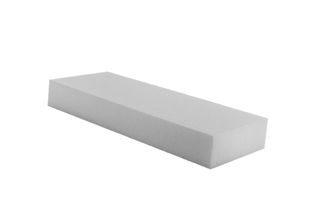 Angled view of a white, rectangular polymer block (item no. PE-900WEISS/KLEIN) for lifting vehicles.