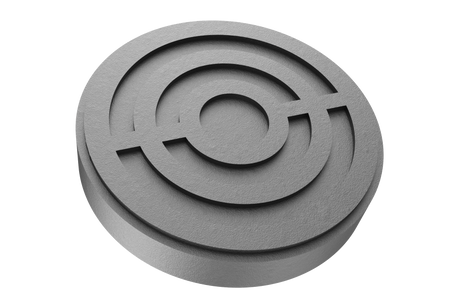 Front view of the rubber pad for lifts (item no. SOVWNUS) – black, round, with rubber lip for slipping over the lift arm.